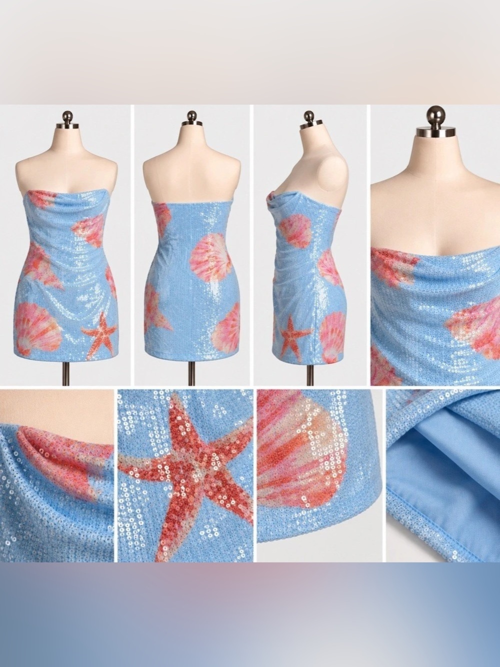 Windsor Sequin Seashell Mini Dress in Blue & Pink Size Small